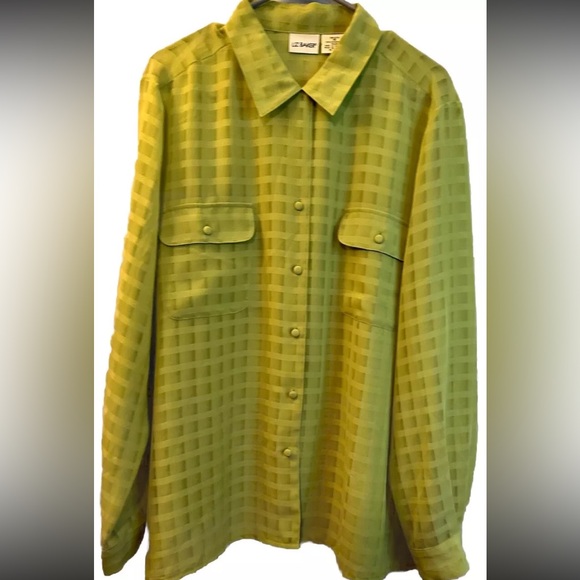 Liz Baker Tops - Liz Baker Women's Lime Green Long Sleeve Blouse Size 18 EUC Sheer